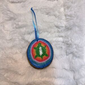 Terrapin Station Turtle Hand Painted Wood Slice Ornament Grateful Dead Colorful